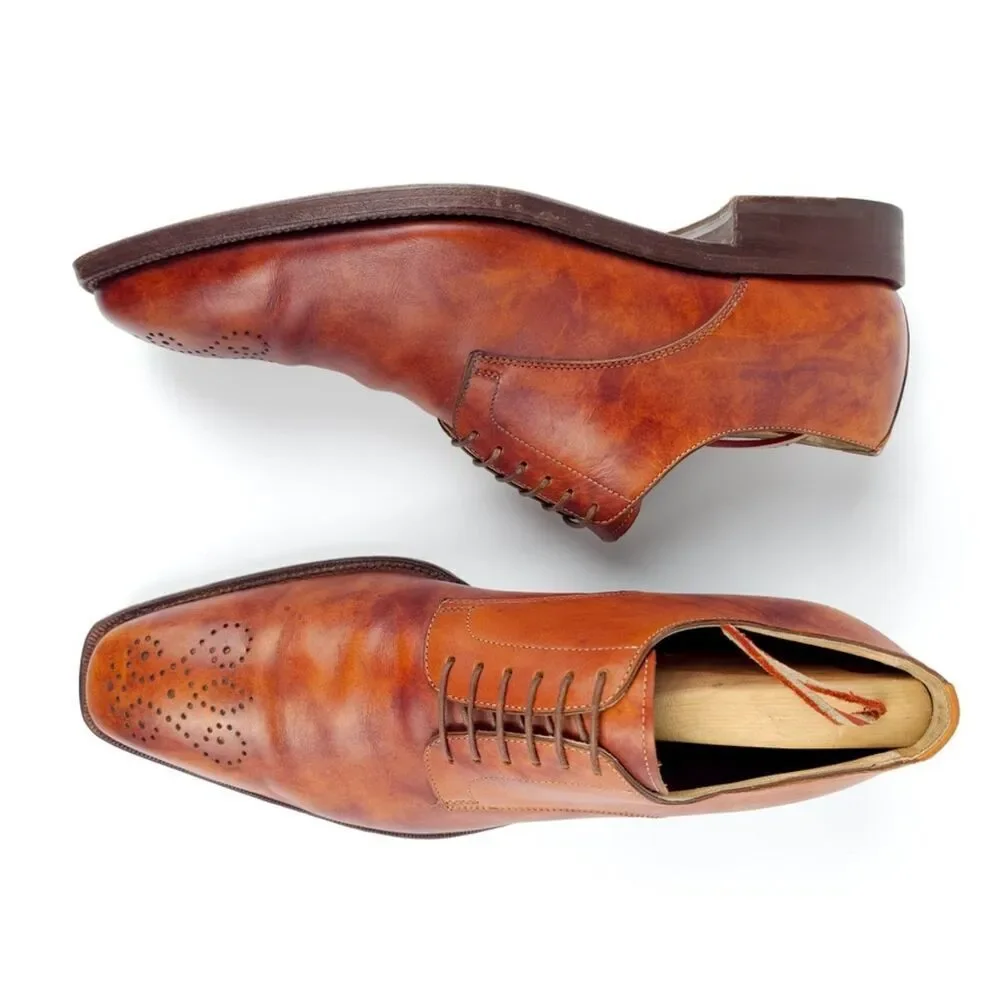ROMANO MARTEGANI Brogue Oxfords Dress Shoe Leather Old Money Quiet Luxury Cognac